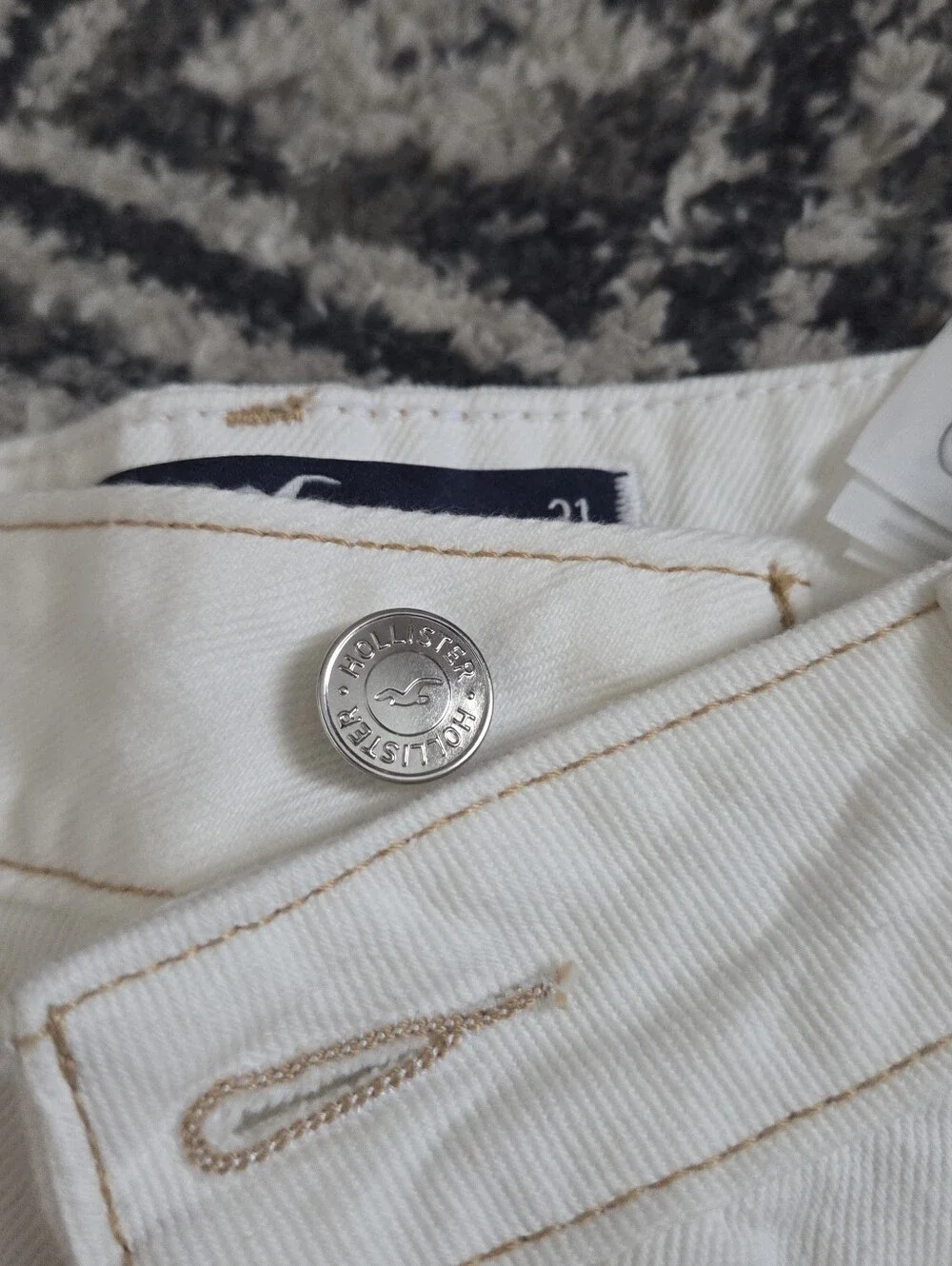 Cream Distressed Denim Shorts